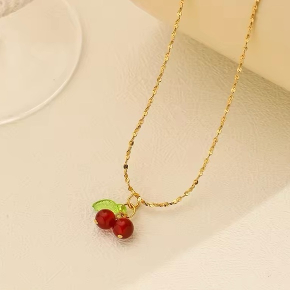 Stainless Steel Cherry Necklace Natural stone - Picture 3 of 6